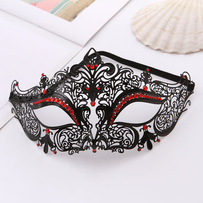 Iron Mask Metal Mask Cat Head White Metal Hollow Diamond Eye Mask