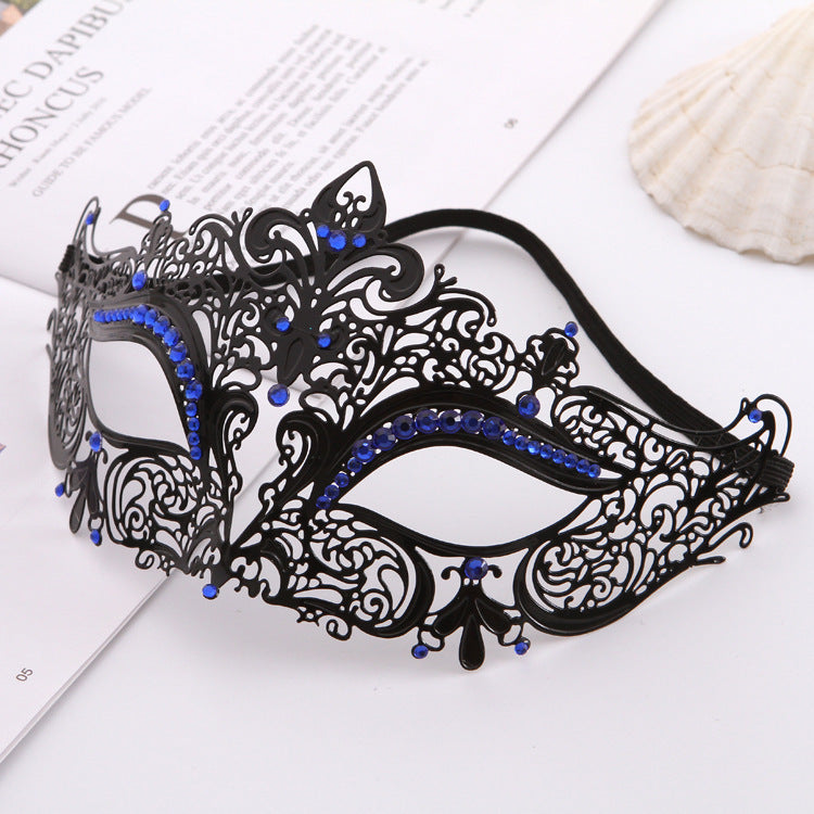 Iron Mask Metal Mask Cat Head White Metal Hollow Diamond Eye Mask